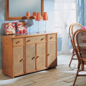 Meuble Colonne de Rangement avec Porte Rotin et Pieds en Bois Massif Meuble  de Salle de Bain Étagère Réglable 29,5x29,5x137cm