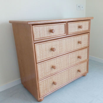 Commode en rotin tissé 5 tiroirs