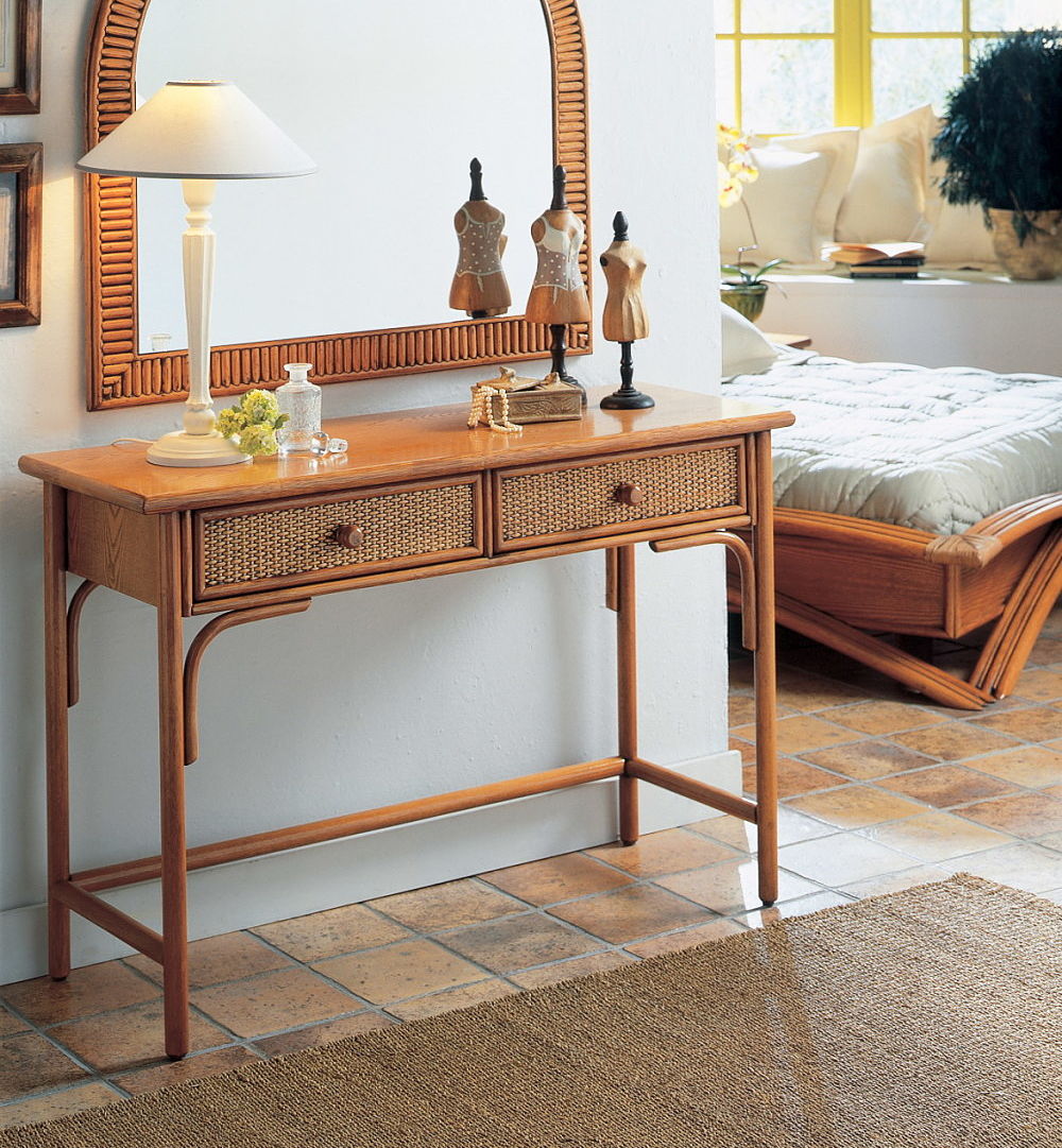 Coiffeuse console en rotin brin d'ouest