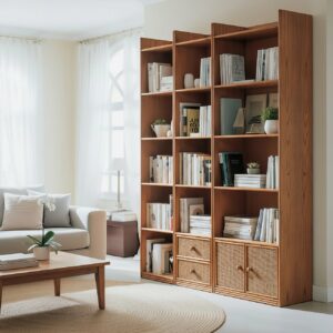 Grand bibliothèque en rotin pour le salon