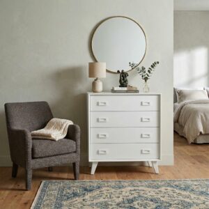 Commode scandinave en laqué blanc avec pieds compas