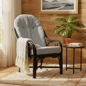 Fauteuil de salon haut dossier en rotin noir