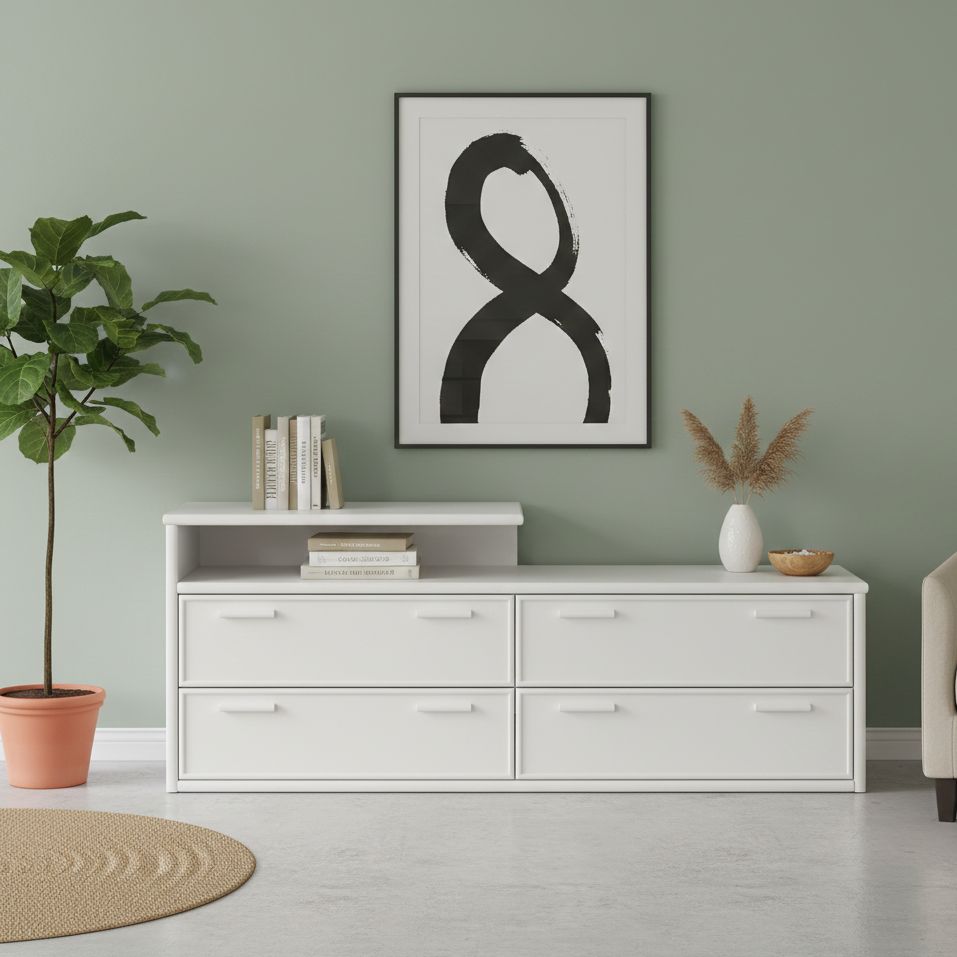 commode design blanche 4 tiroirs et une niche Commode blanc design avec 4 tiroirs et une niche