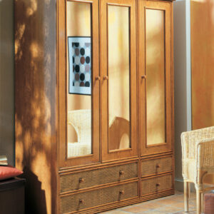 Armoire 3 portes verre en rotin