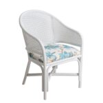 Fauteuil cannage et rotin blanc avec tissu fleuri
