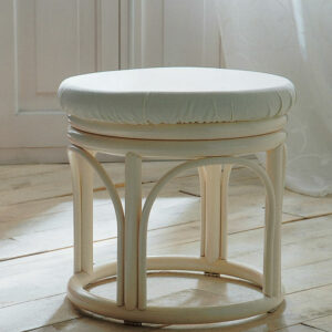 Pouf rond en rotin blanc