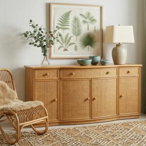 Buffet en rotin naturel 4 portes et 3 tiroirs