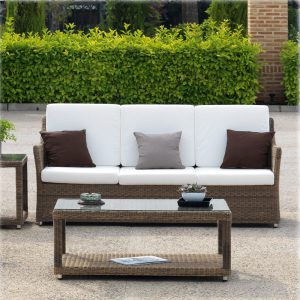 canape de jardin 3 places en resine tressee marron