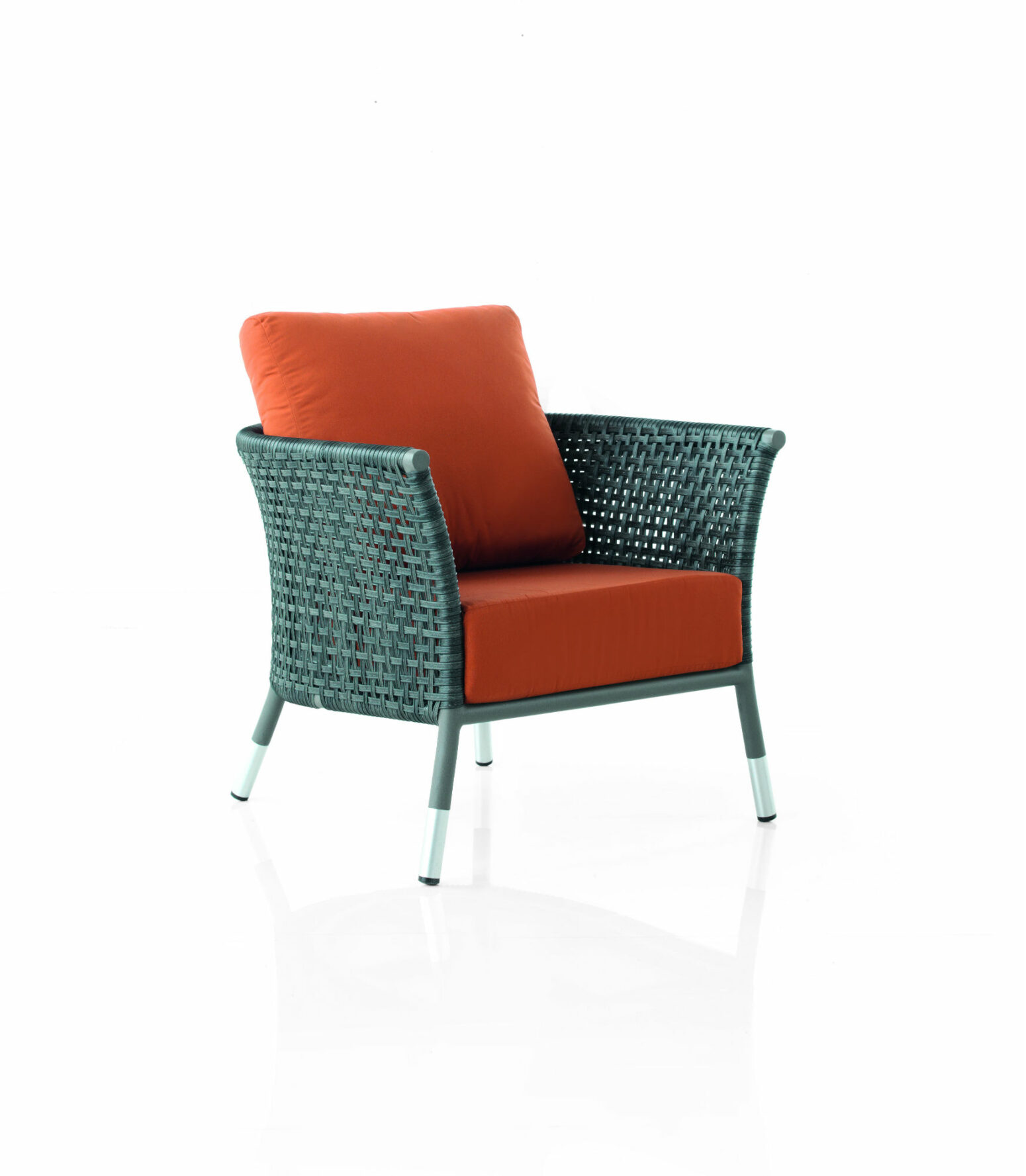 Fauteuil aluminium et fibre synthétique grise avec coussin