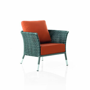 Fauteuil aluminium et fibre synthétique grise avec coussin