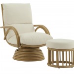 Fauteuil pivotant et pouf repose-pied en rotin