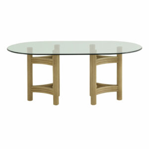 Table ovale en rotin avec plateau verre