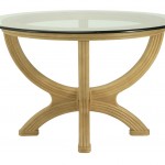 Table ronde moderne en rotin plateau verre