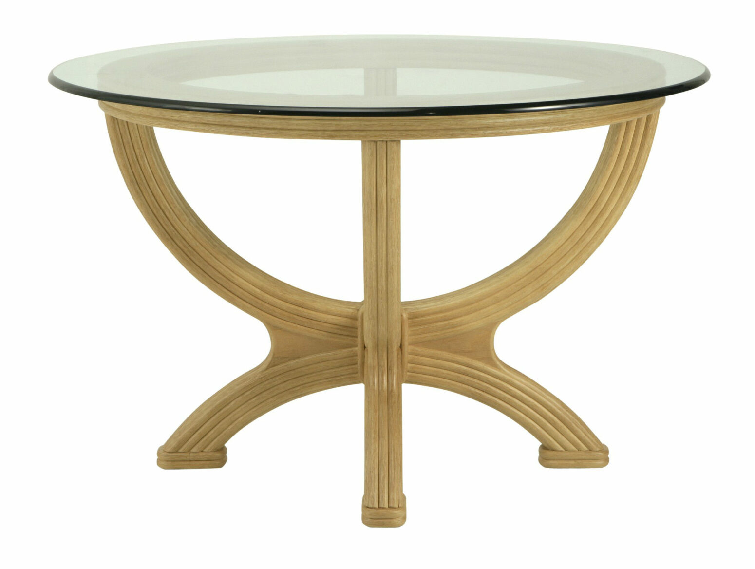 Table ronde moderne en rotin plateau verre