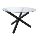 Table ronde pieds croisés avec plateau verre