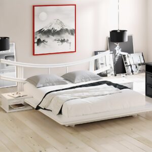 Lit design blanc 140 ou 160 en rotin et bois