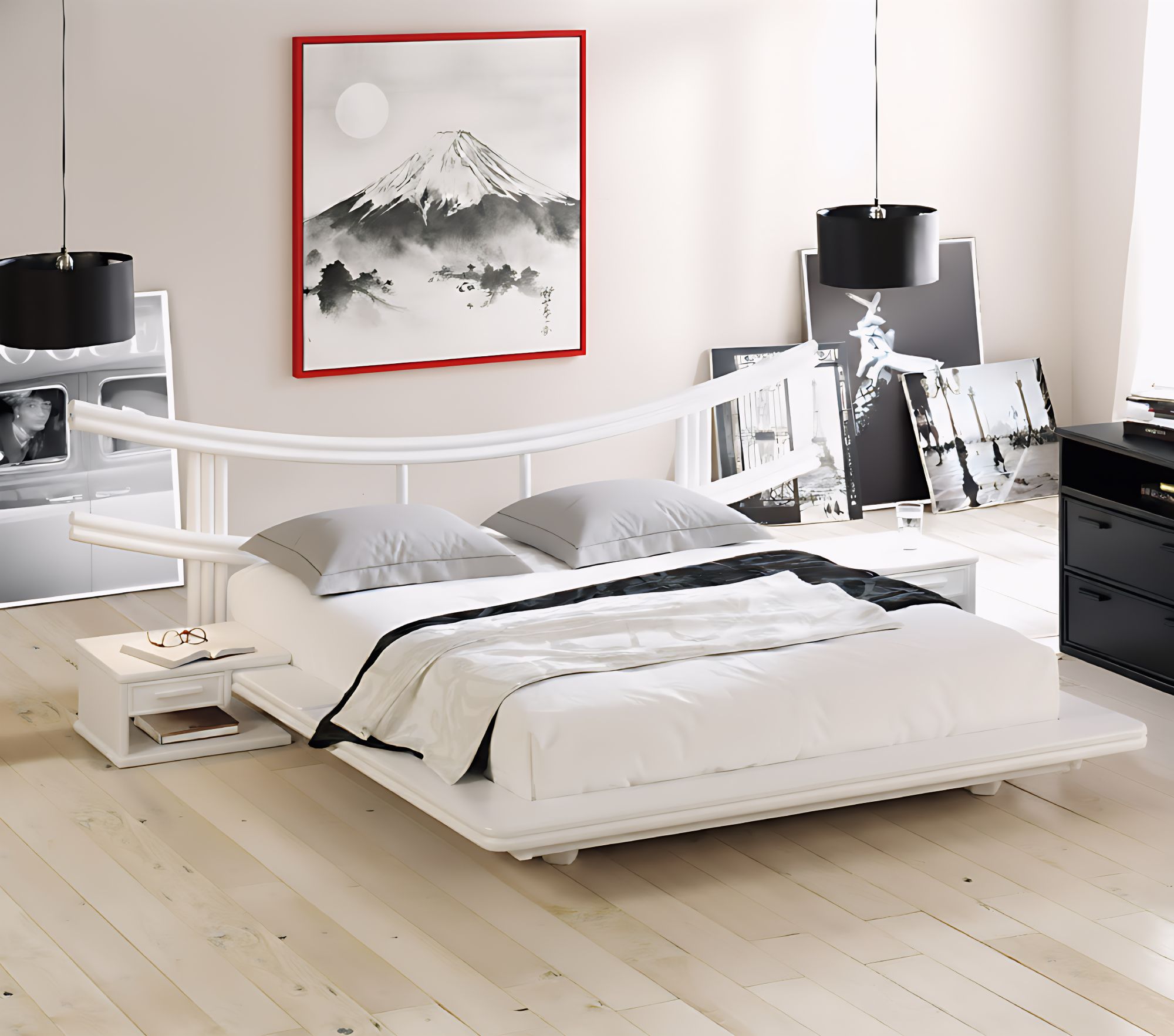 lit design blanc en bois et rotin Lit design blanc 140 ou 160 en rotin et bois
