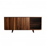 buffet scandinave en noyer portes coulissantes