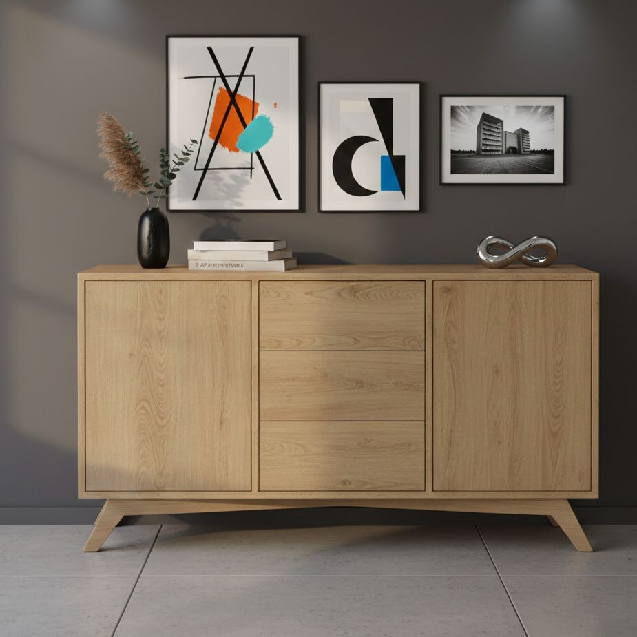 buffet design style scandinave 2 portes 3 tiroirs chene naturel Buffet style scandinave vintage avecportes et tiroirs chêne naturel