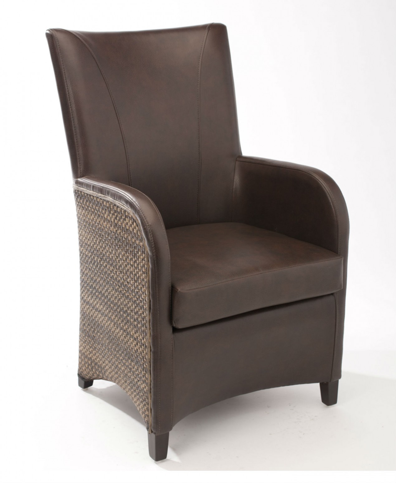 Fauteuil de repas en smili cuir marron