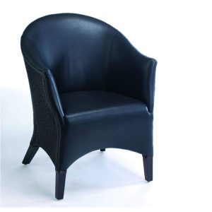 Fauteuil bridge noir simili cuir et lloyd loom