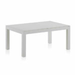 table basse aluminium avec plateau verre blanche