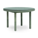 Table ronde en résine tressée et aluminium avec plateau en verre