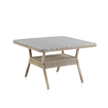 Table de jardin carrée 2 plateaux en résine tressée taupe