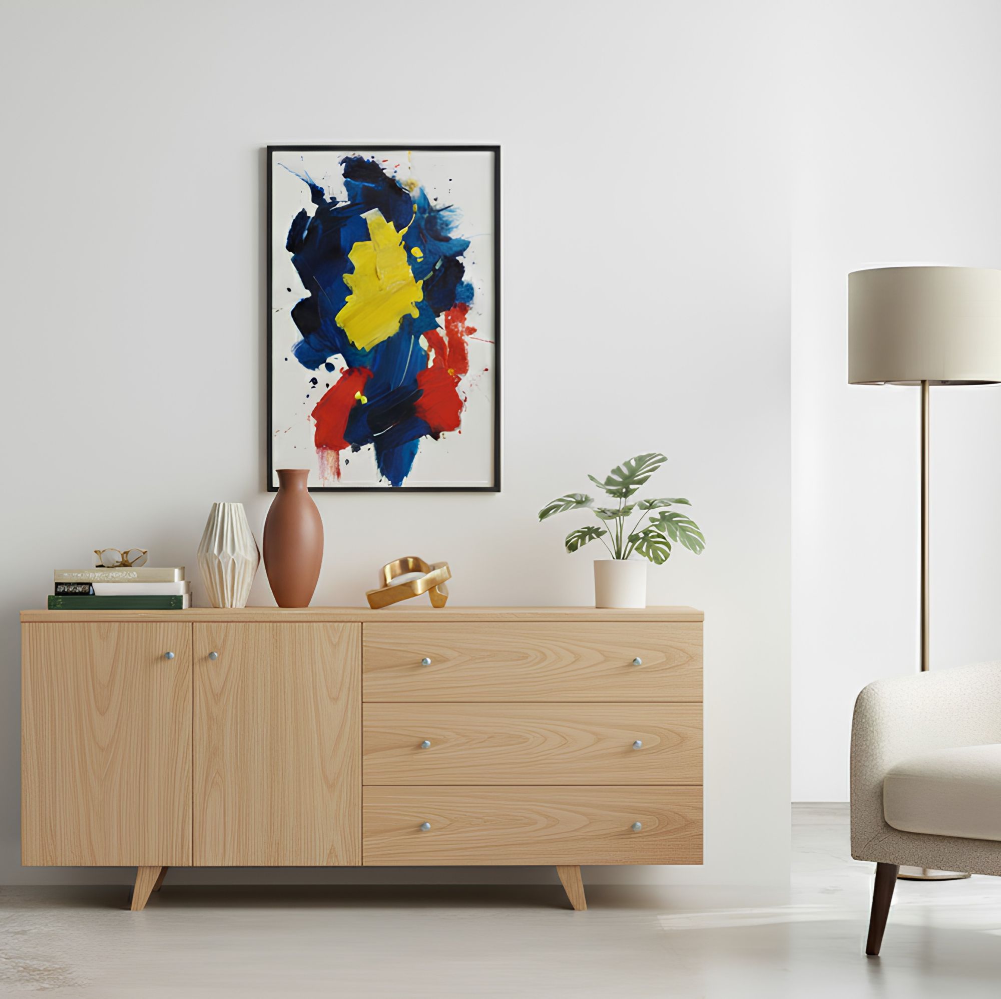 buffet chene naturel style scandinave 2 portes 3 tiroirs