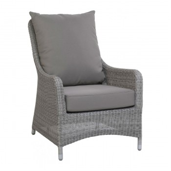 Fauteuil avec coussin gris en résine tressée et aluminium