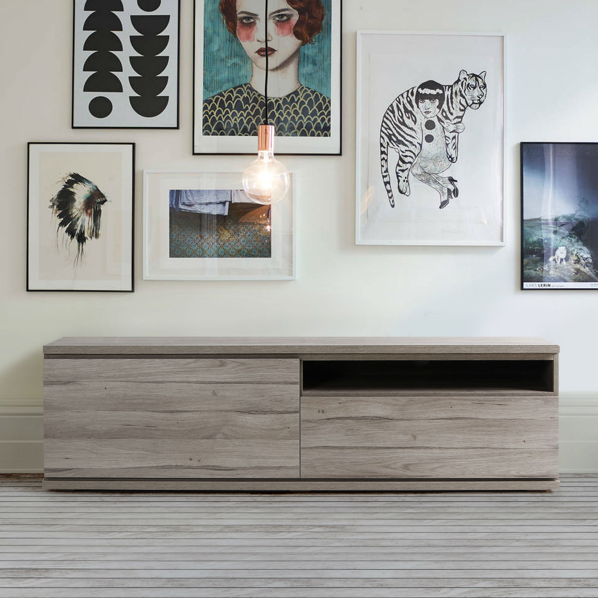 meuble tv 160 cm design tiroirs et niche