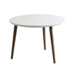 Table basse ronde style scandinave plateau blanc laqué