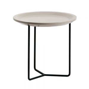 Table d'appoint ronde pieds fer forgé plateau laqué blanc