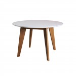 Table scandinave ronde plateau blanc laqué