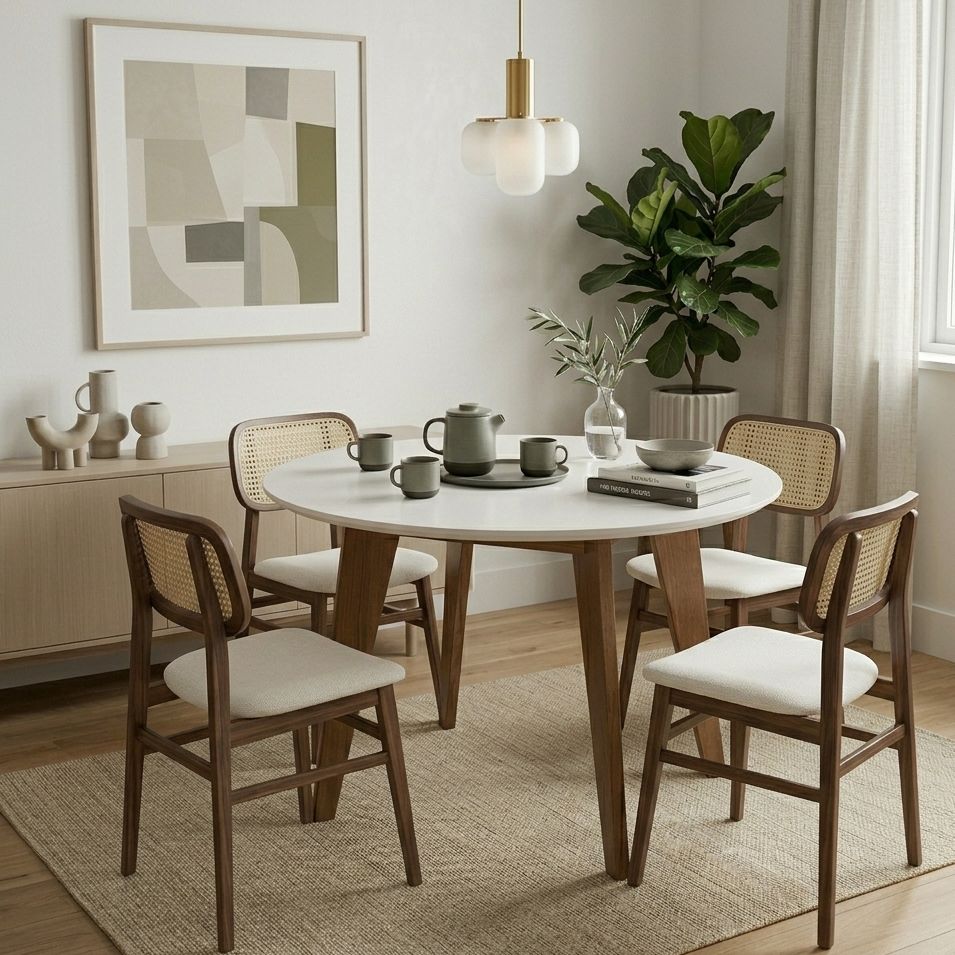 table ronde design scandinave plateau blanc Table de salle à manger ronde scandinave avec plateau blanc