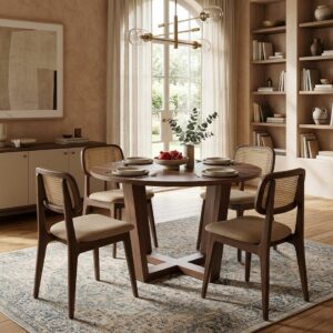 Table de salle à manger ronde en bois avec pieds croisés