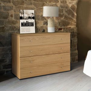 Commode design 4 tiroirs poignées chromées chambre adulte