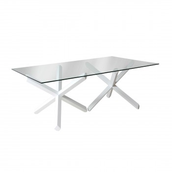 Table rectangulaire pieds croisés plateau verre