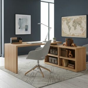 Grand bureau avec bibliothèque en chêne naturel