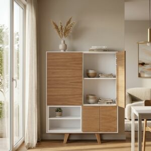 Meuble buffet haut style scandinave avec niches et étagères