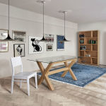 Table, chaise et bibliothèque en bois style contemporain