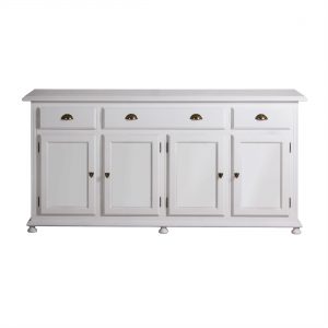 Meuble buffet blanc en pin massif 4 portes 3 tiroirs