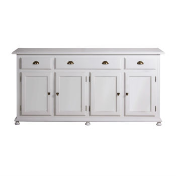 Meuble buffet blanc en pin massif 4 portes 3 tiroirs