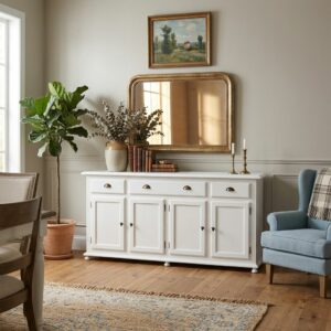 Grand buffet en in massif blanc largeur 180 cm
