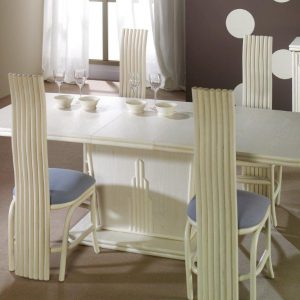Table de salle à manger moderne avec allonge en bois et rotin