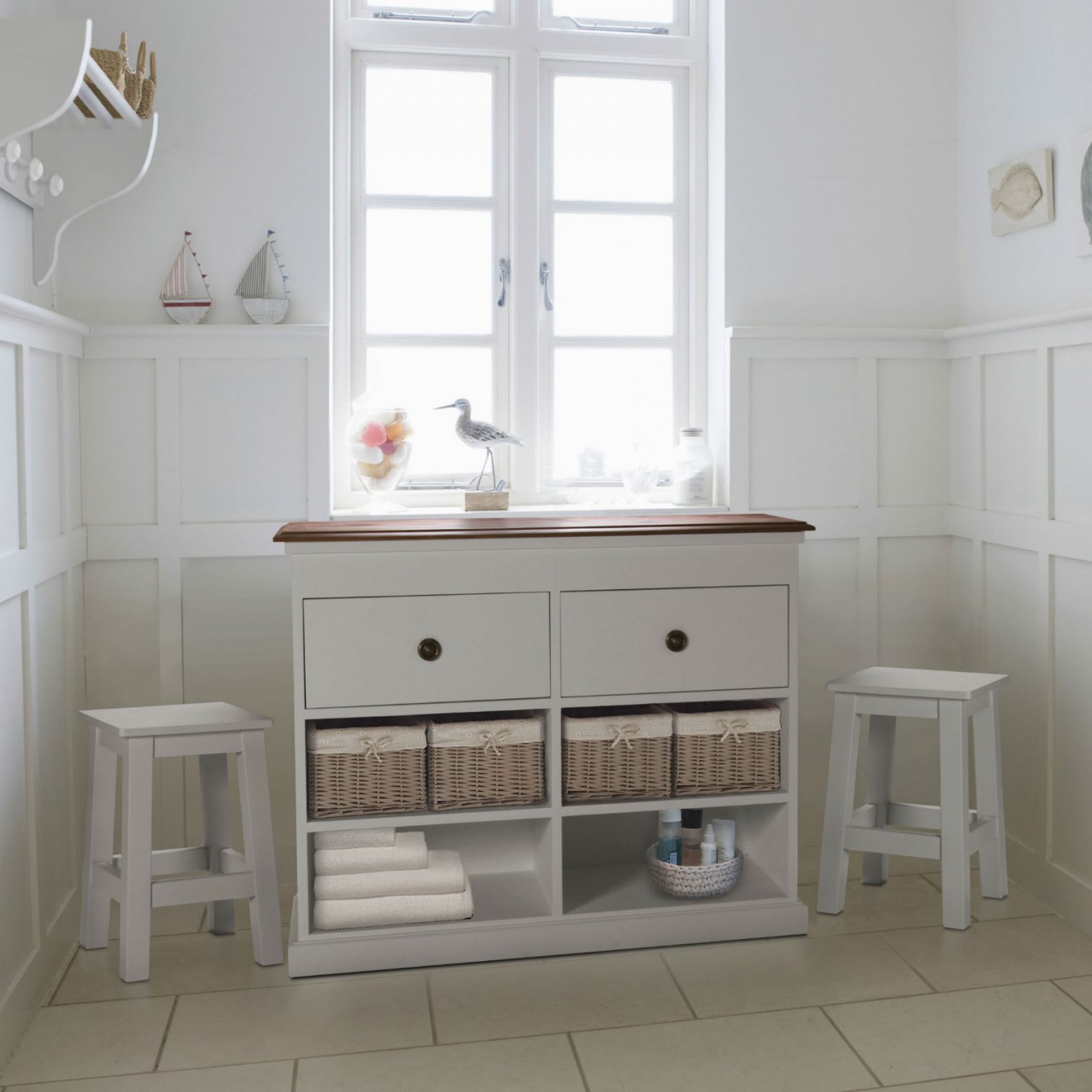 Meuble de rangement pour linge 2 tiroirs 4 niches - Brin d'Ouest