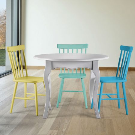 Table ronde en bois massif avec chaises