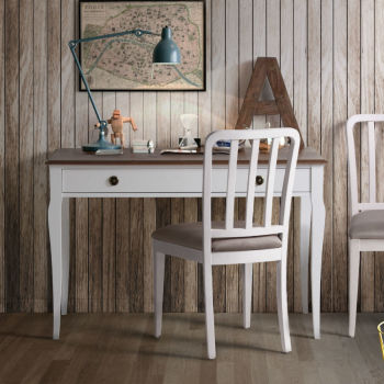 Bureau 1 tiroir blanc en pin massif avec chaise