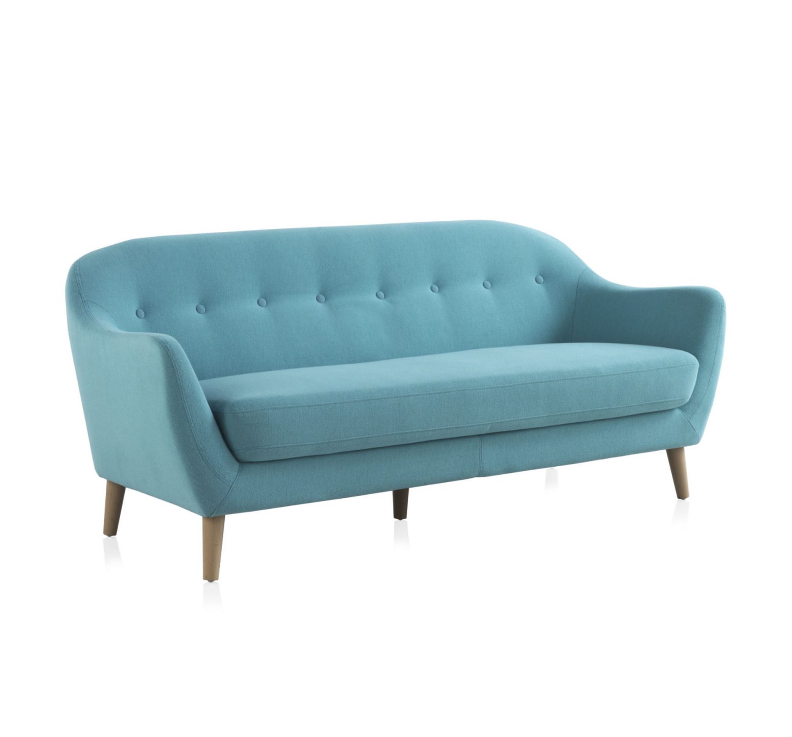 Grand canapé style scandinave 23 places tissu bleu et pieds bois