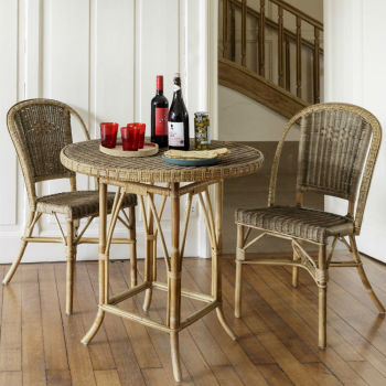 Chaises en rotin vintage avec table guéridon